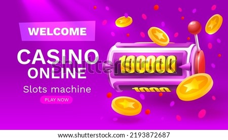 Casino slots machine winner, jackpot fortune of luck, 777 win banner. Vector illustration