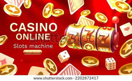 Casino slots machine winner, jackpot fortune of luck, 777 win banner. Vector illustration