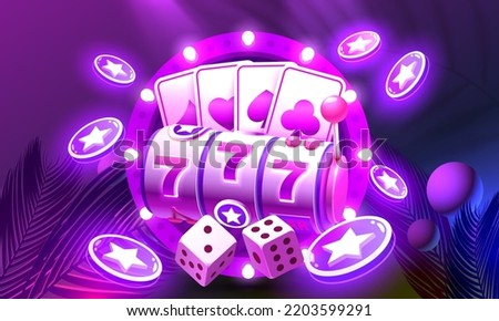 Casino slots machine winner, jackpot fortune of luck, 777 win banner. Vector illustration