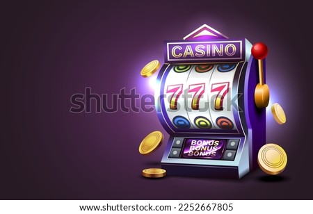 Casino slots machine winner, jackpot fortune of luck, 777 win banner. Vector illustration