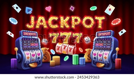 Casino slots machine winner, jackpot fortune, win banner. Vector illustration