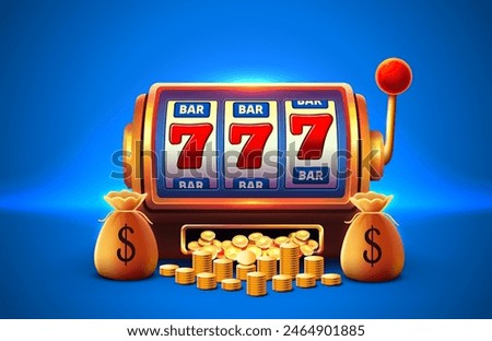 Casino slots machine winner, jackpot fortune of luck, 777 win banner. Vector illustration