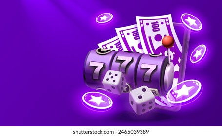 Casino slots machine winner, online games phone, 777 win banner. Vector illustration