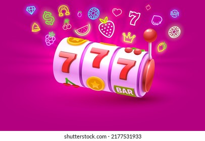 Casino slots winner, fortune of luck, 777 win banner. Vector illustration