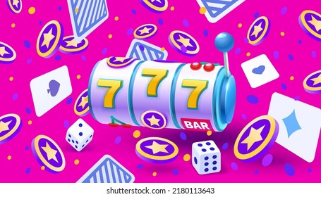 Casino slots winner, fortune of luck, 777 win banner. Vector illustration