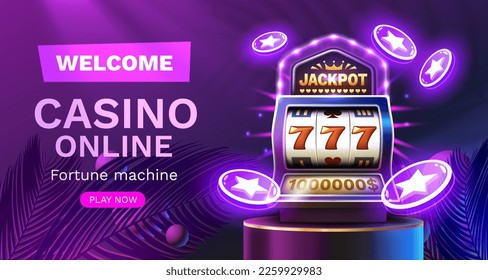 Casino slots winner, fortune of luck, 777 win banner. Vector illustration