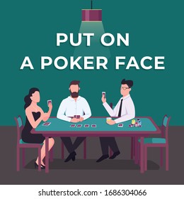 Casino social media post mockup. Put on poker face phrase. Web banner design template. Card dame competition booster, content layout with inscription. Poster, print ads and flat illustration