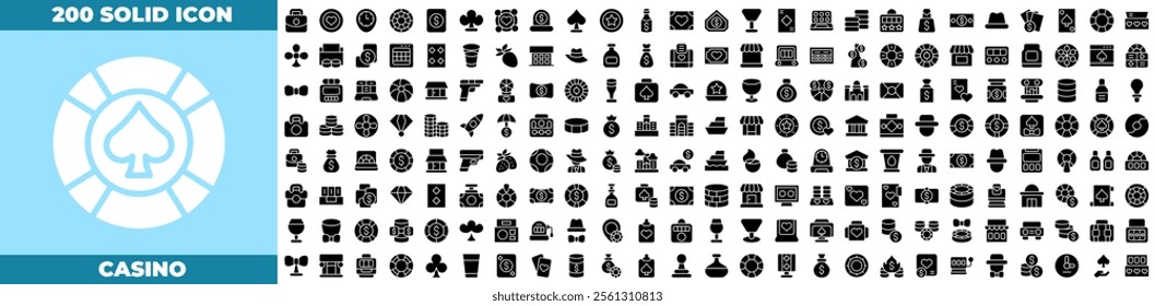 Casino Solid Editable Icons set. Vector illustration in modern thin solid style of casino icons: Slot Machine, Dice, Cards, and Chips, etc