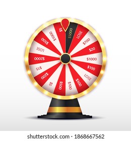 Casino spinning fortune wheel vector banner template. Rotating roulette, lottery game poster layout. Jackpot Big Win lightbulbs glowing sign. Gambling business. Game of luck playing
