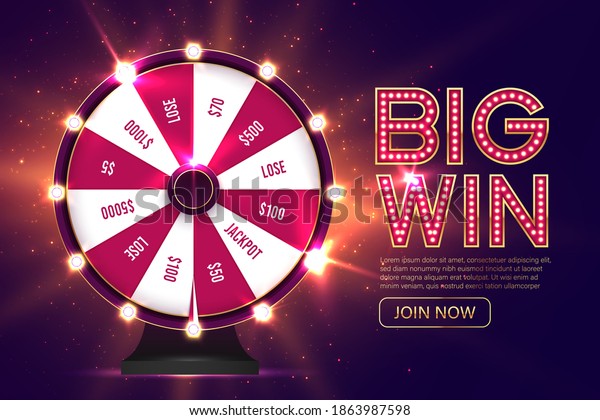 Casino\
spinning fortune wheel vector banner template. Rotating roulette,\
lottery game poster layout. Jackpot Big Win lightbulbs glowing\
sign. Gambling business. Game of luck\
playing