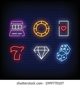 Casino Symbol Neon Signs Style Vector