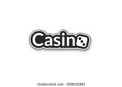 Casino text logo design with dice symbol, and black and white color