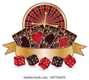 Casino theme isolated with roulette, poker cards. vector illustration