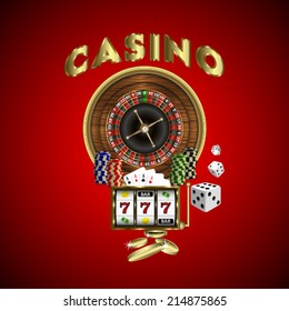 Casino theme on red background. Vector illustration.