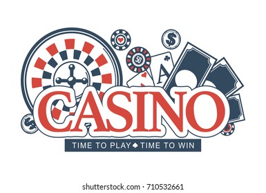 Casino, time to play and win, promotional emblem