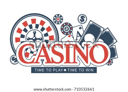 Casino, time to play and win, promotional emblem