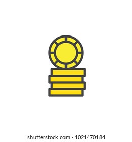Casino token, gaming chips filled outline icon, line vector sign, linear colorful pictogram isolated on white. Symbol, logo illustration. Pixel perfect vector graphics