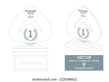 Plantilla de vector trofeo de casino, plantilla de trofeo de torneo de póquer, premio de campeonato de casino