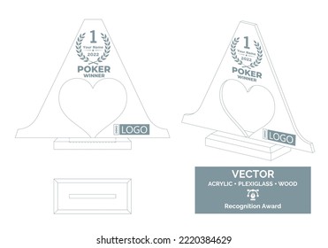 Plantilla de vector trofeo de casino, plantilla de trofeo de torneo de póquer, premio de campeonato de casino