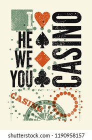 Casino typographical vintage grunge style poster. Retro vector illustration.