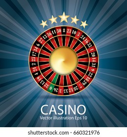 casino vector abstract illustration with roulette, stars and blue burst