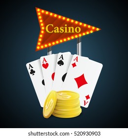 Casino vector background. Retro road sign
