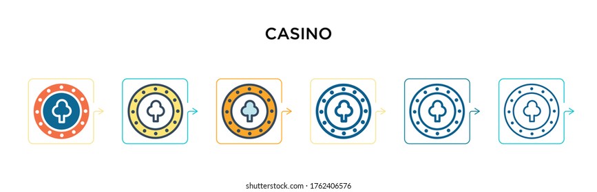Casino vector icon in 6 different modern styles. Black, two colored casino icons designed in filled, outline, line and stroke style. Vector illustration can be used for web, mobile, ui