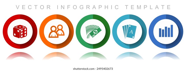 Casino vector icon collection, miscellaneous icons such as dice, playing cards and money, flat design infographic template in eps 10