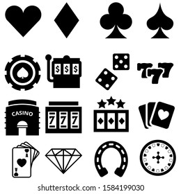 Casino vector icon set. gambling related illustration sign collection. roulette symbol. slot logo.