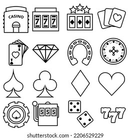 Casino vector icon set. gambling related illustration sign collection. roulette symbol. slot logo.