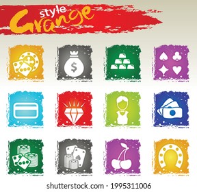 Casino vector icon set for user interface design. Grange icons style