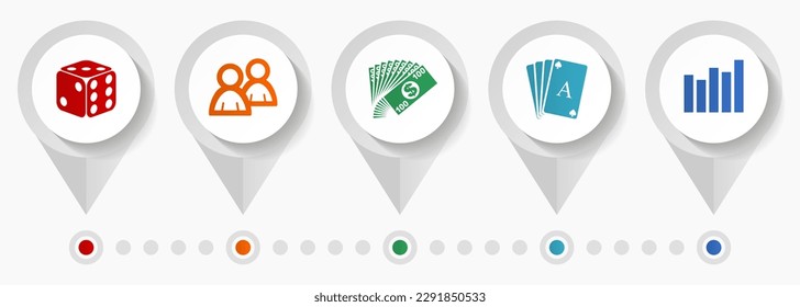 Casino vector icons, gambling flat design web pointers collection, business concept infographic template