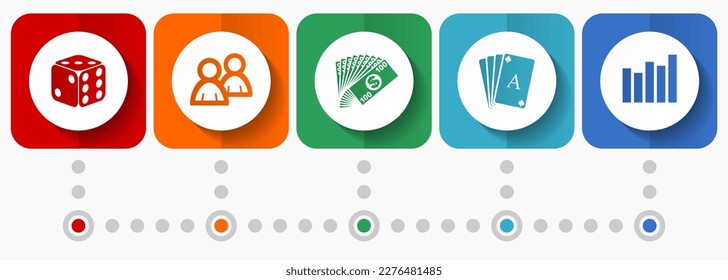 Casino vector icons, miscellaneous square icon set such as dice, people, money, cards and graph for webdesign and mobile applications, flat design infographic template in eps 10