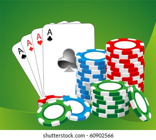 Casino vector illustration (blue, green, red chips)