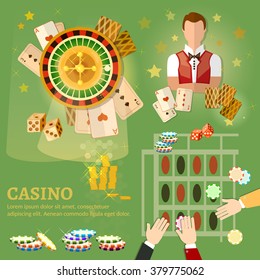 Casino vector illustration design with poker game playing cards slots and roulette 