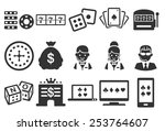 Casino vector illustration icon set. Included the icons as roulette, cards, slot machine, gamble, jackpot, game and more.