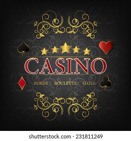 Casino vector illustration for poster on a dark background with gaming elements