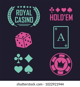 Casino vector sign set. Slot machine symbols. Lucky seven