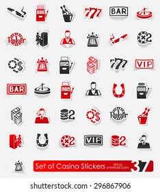 casino vector sticker icons with shadow. Paper cut