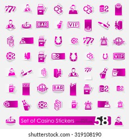 casino vector sticker icons with shadow. Paper cut