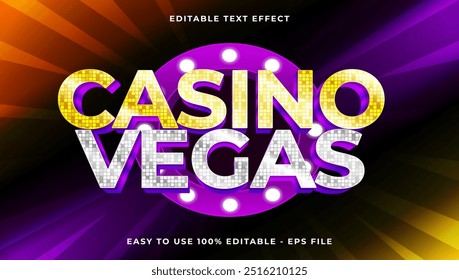 casino vegas gradient text style effect template, 3D glow light editable text effect