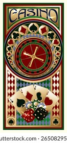 Banner vip Casino com roulette e cartões de pôquer, ilustração vetorial