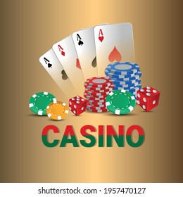 Casino vip luxury gambling game with chips, cards and dice