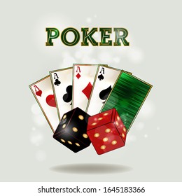 Casino wallpaper with dice and poker cards, vector illustration	