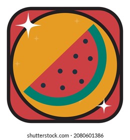 casino. watermelon. vector image with black, red and white lines design with yellow, red and white background.