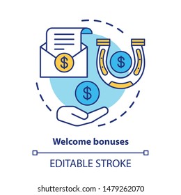 Casino welcome bonuses concept icon. Reward program idea thin line illustration. Good luck & fortune. Financial success. Profit, income. Vector isolated outline drawing. Editable stroke
