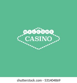 Casino Welcome Emblem Flat Icon On Green Background