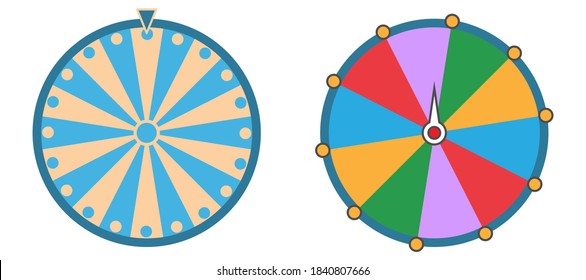 Casino wheel in cartoon style. Isolated fortune roulette collection. Colorful game circle on white background. Casino lottery symbol. Jackpot winner illustration. Vector EPS 10