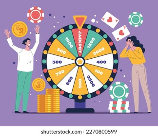 Casino wheel lucky number game fortune spinning jackpot roulette concept. Vector graphic design element illustration