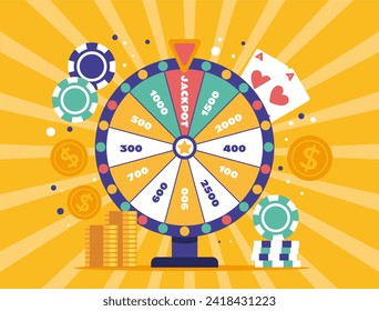 Rueda del casino afortunado número de juego de fortuna girando jackpot concepto de ruleta. Ilustración del elemento de diseño gráfico del vector